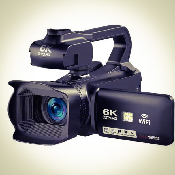 Een 6K videocamera met WiFi-functionaliteit en een lenzenbehuizing.